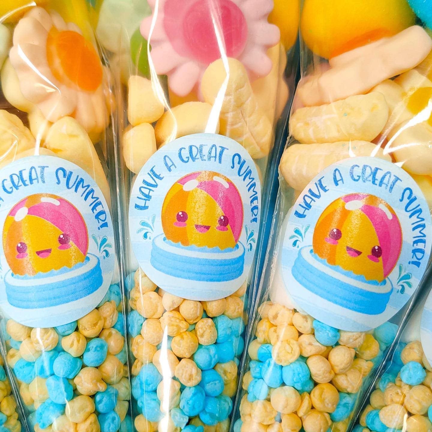 Pre filled sweet cones party favours with summer stickers