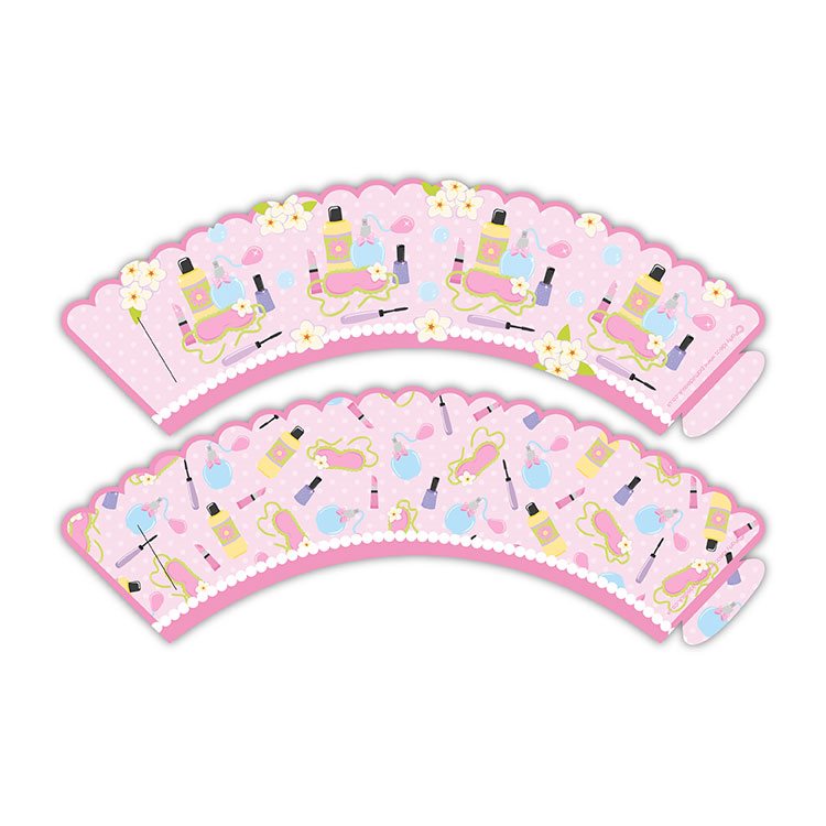 Two pink tiaras with nail polish and hair clip designs on a white background