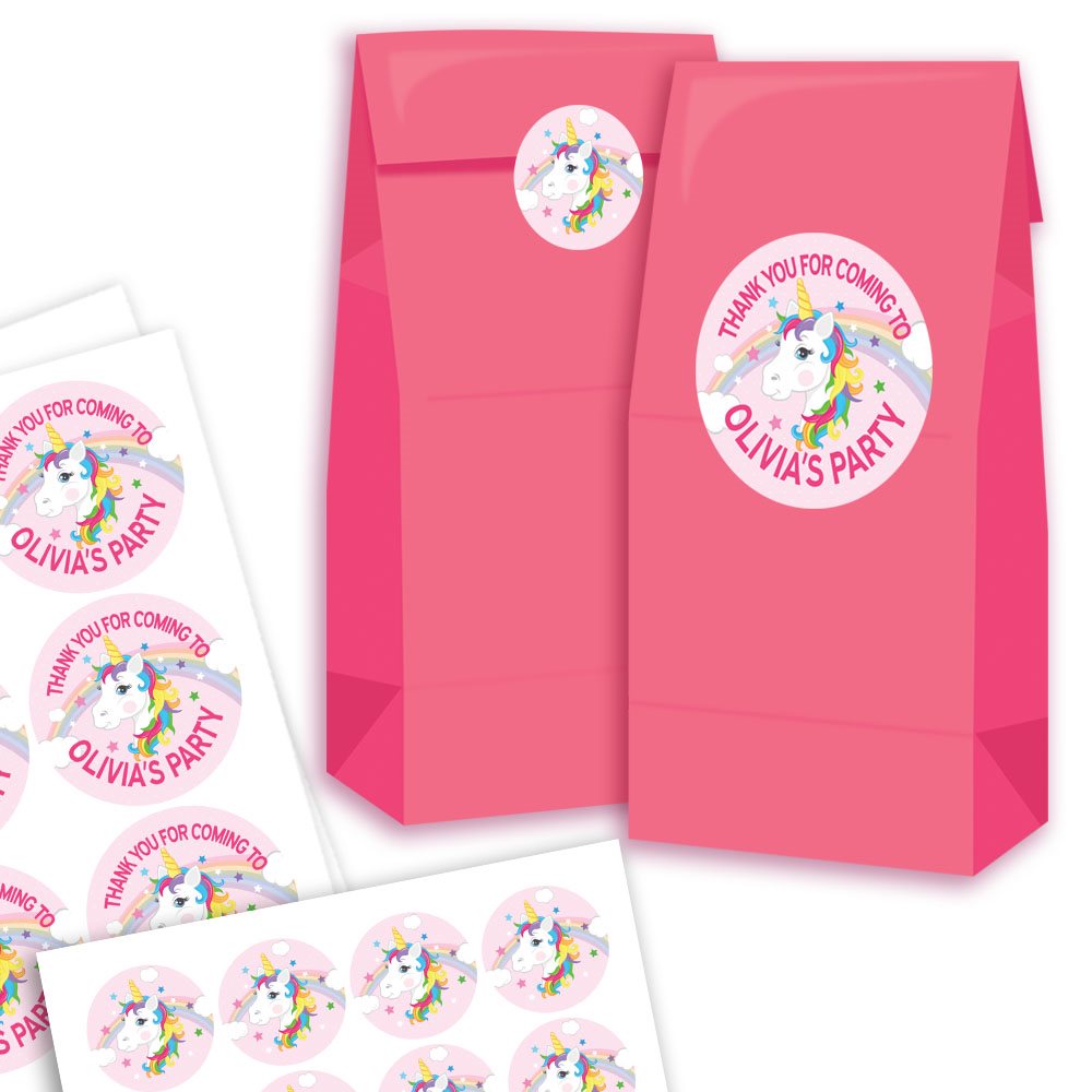 Unicorn Pink Party Bags and Stickers