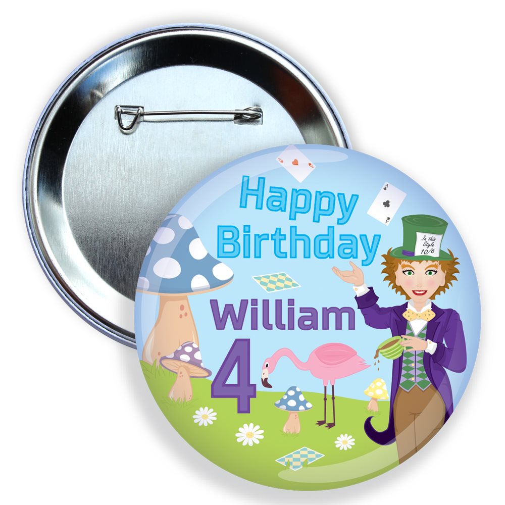 Wacky Wonderland Birthday Badge Mad Hatter