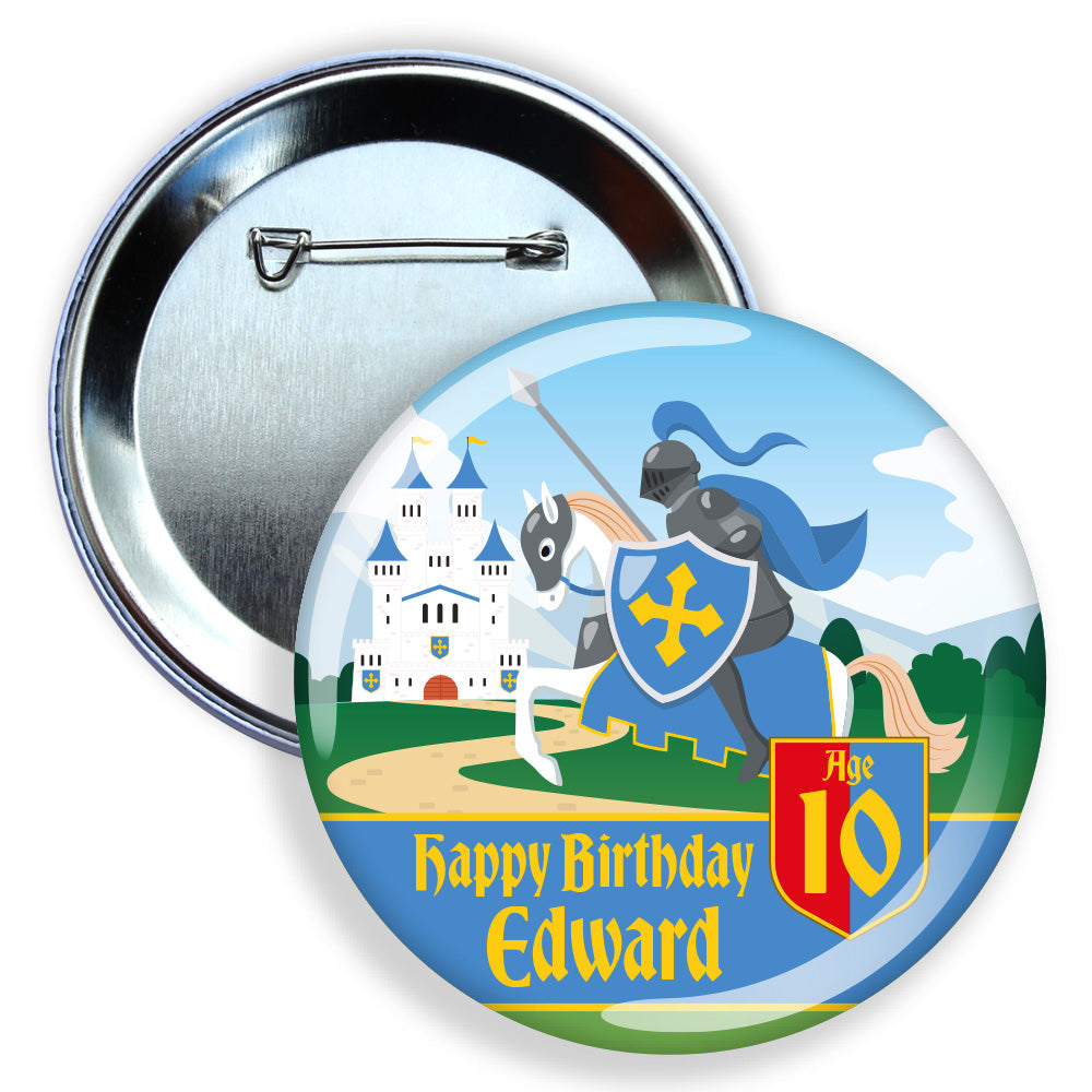 Medieval Knights Blue Birthday Badge