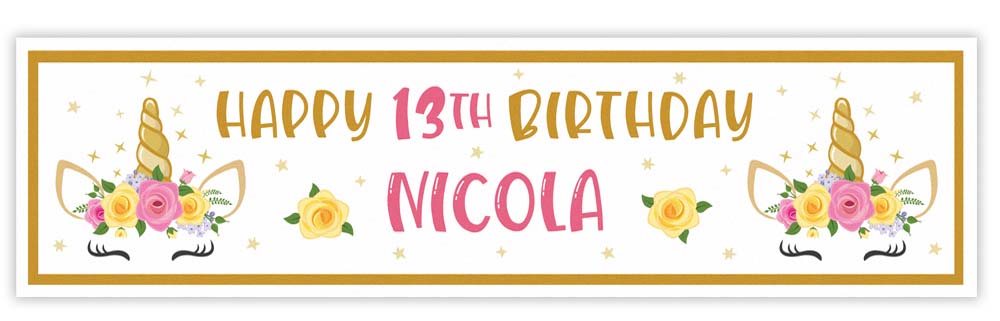 Floral Unicorn Personalised Banner