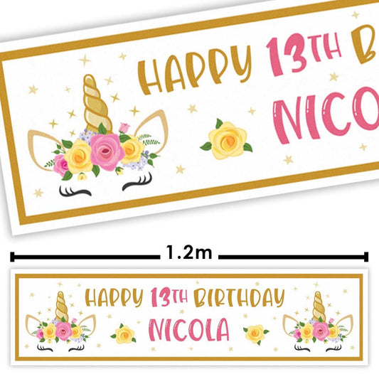 Floral Unicorn Personalised Banner