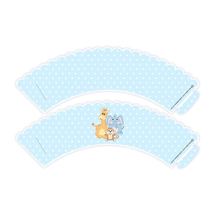 Two blue polka dot cake stands with animal illustrations on a white background