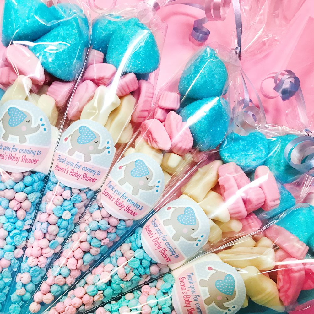 Baby Shower Pink and Blue Elephant Sweet Cone