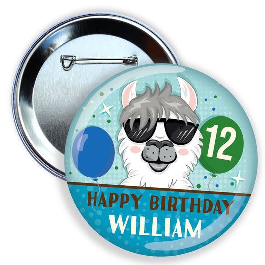Blue Llama Birthday Badge