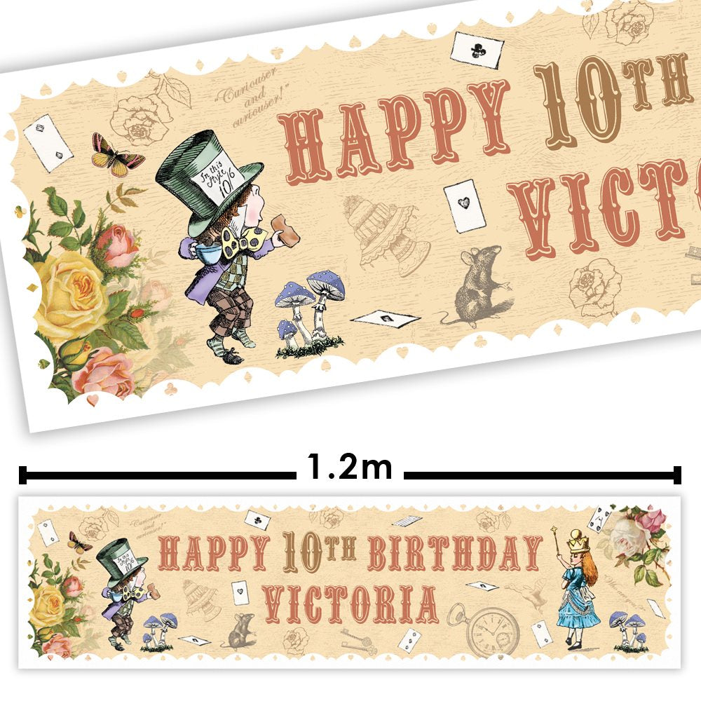 Vintage-style birthday banner with characters and text for a 10th birthday celebration.