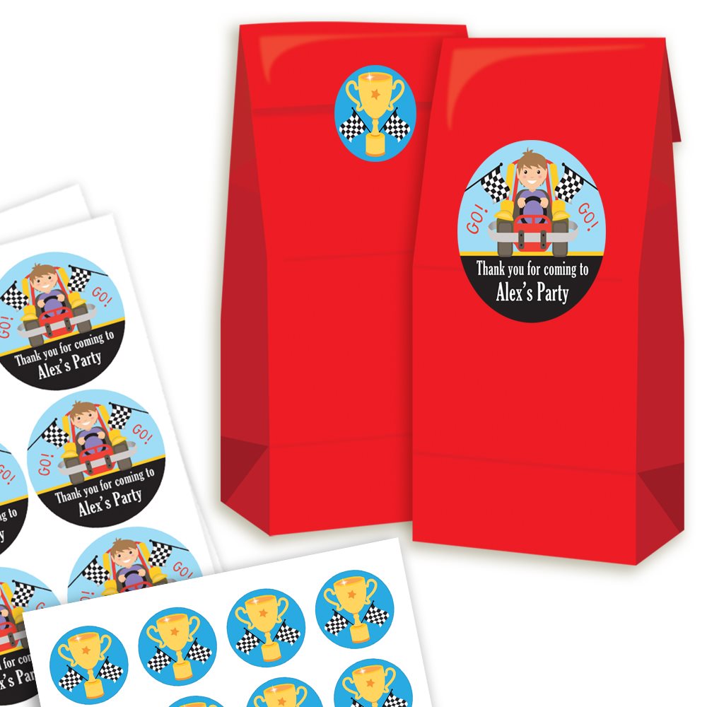 Go Kart Party Bags and Stickers Red