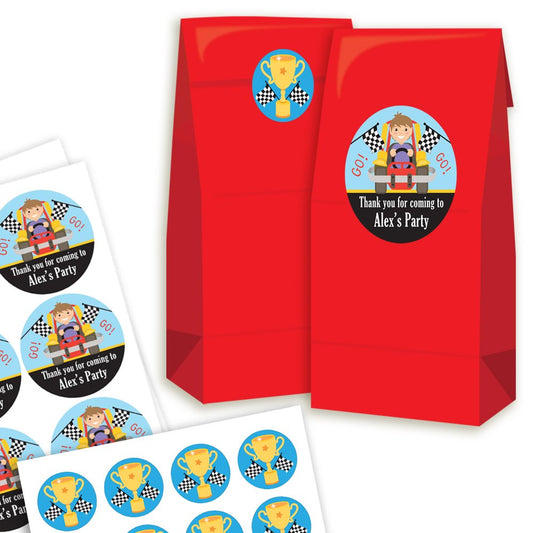 Go Kart Party Bags and Stickers Red