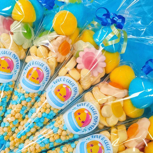 Pre filled sweet cones party favours with summer stickers
