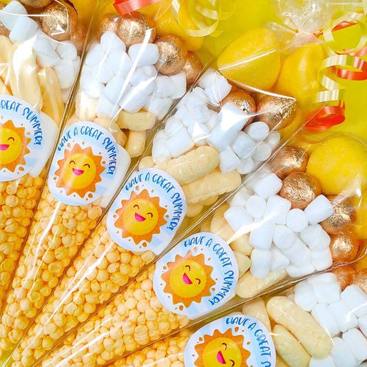 Pre filled sweet cones party favours with summer stickers
