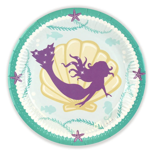 Paper plate with mermaid design on a white background