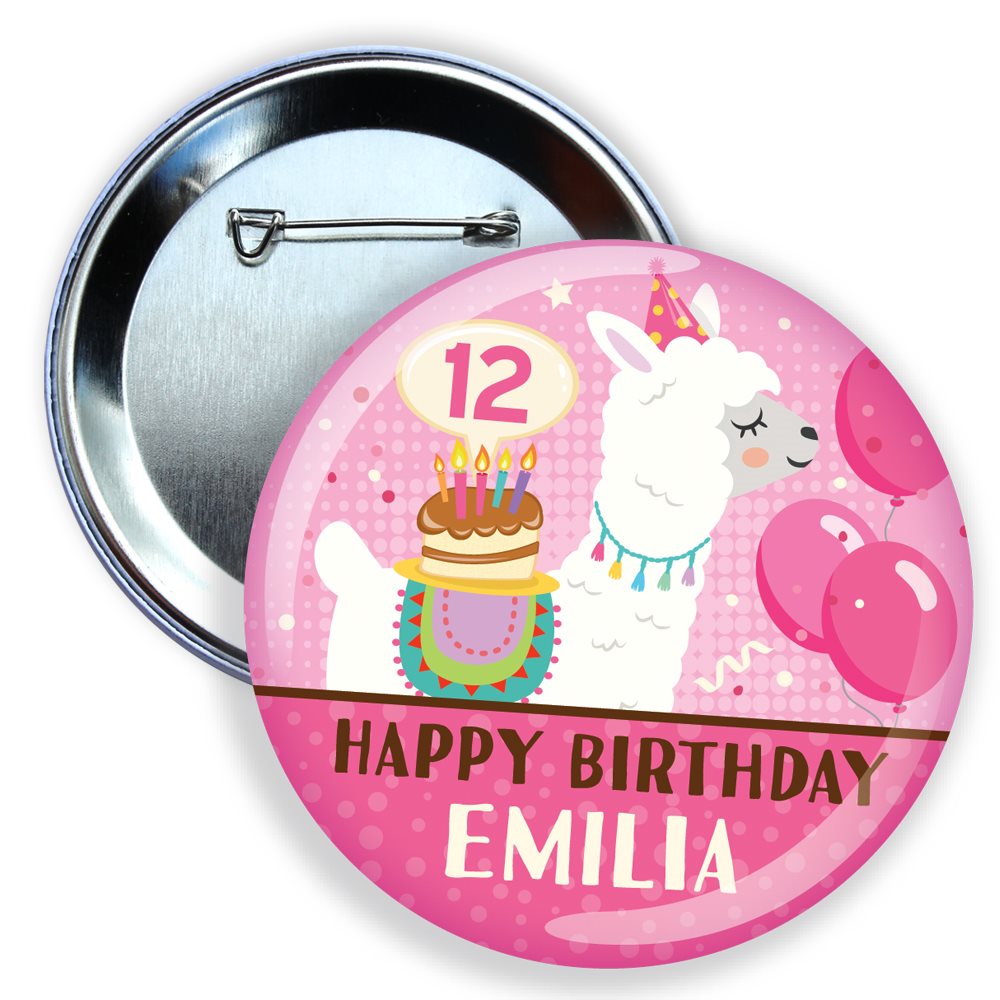 Pink Llama Birthday Badge