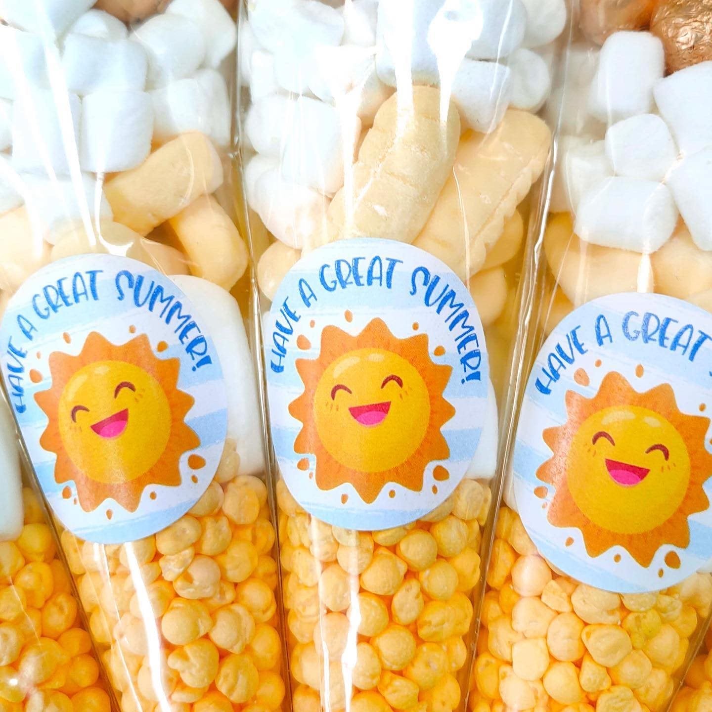 Pre filled sweet cones party favours with summer stickers
