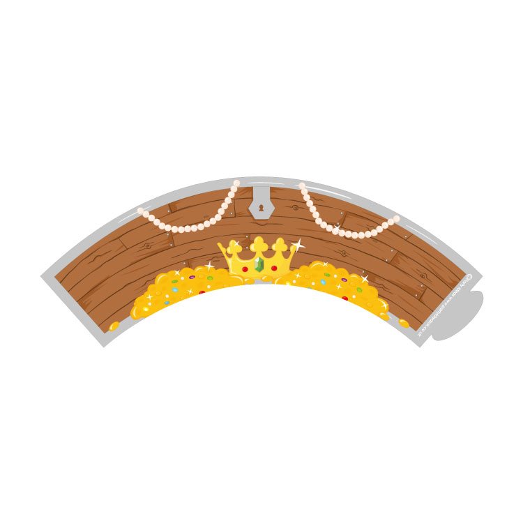 Wooden barrel with a crown and gold coins on a white background