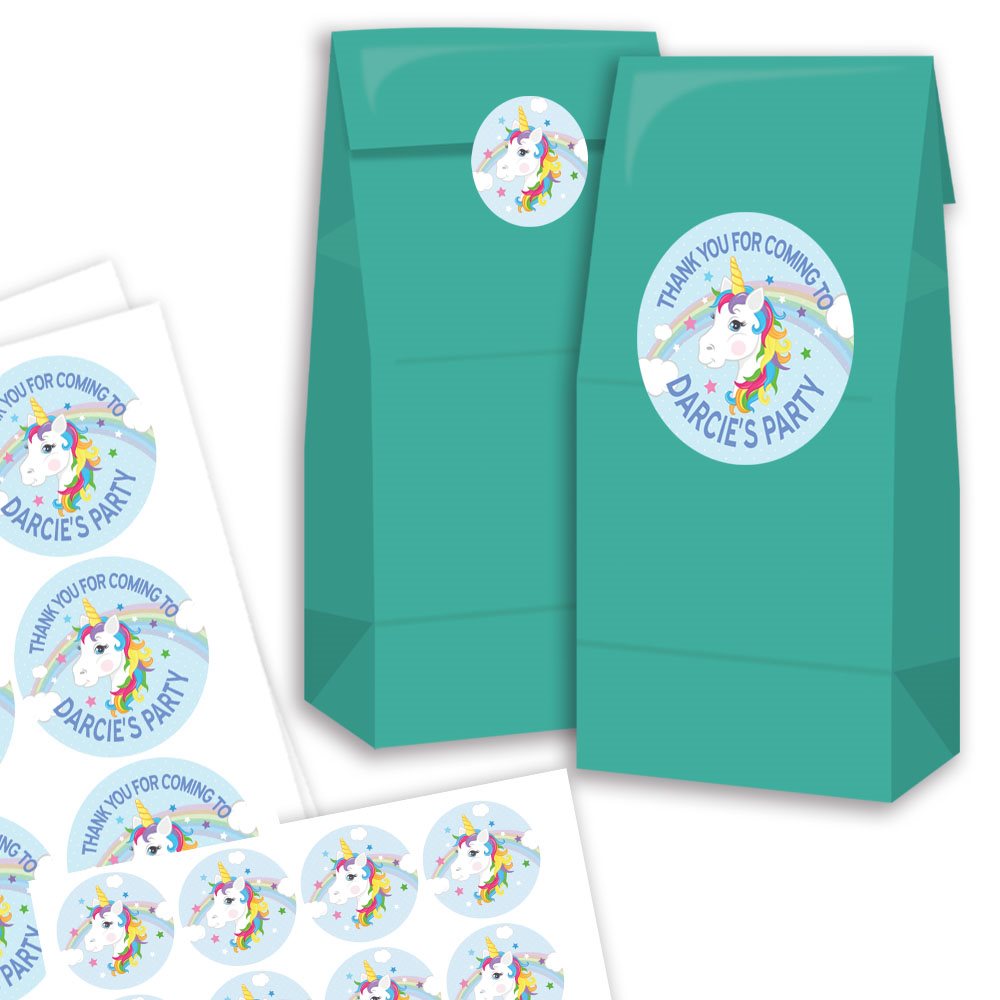 Unicorn Blue Party Bags and Stickers