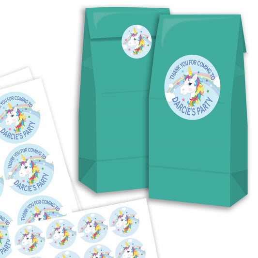 Unicorn Blue Party Bags and Stickers