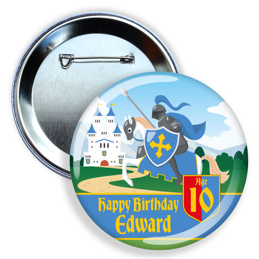 Medieval Knights Blue Birthday Badge